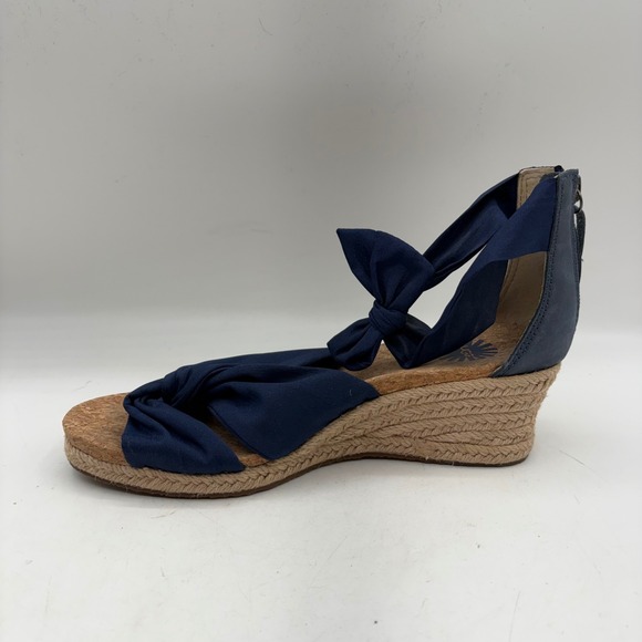 UGG Trina Navy Blue Espadrille Wedge Sandals Knotted Ankle Tie 1011181 Womens 7 - Picture 5 of 10